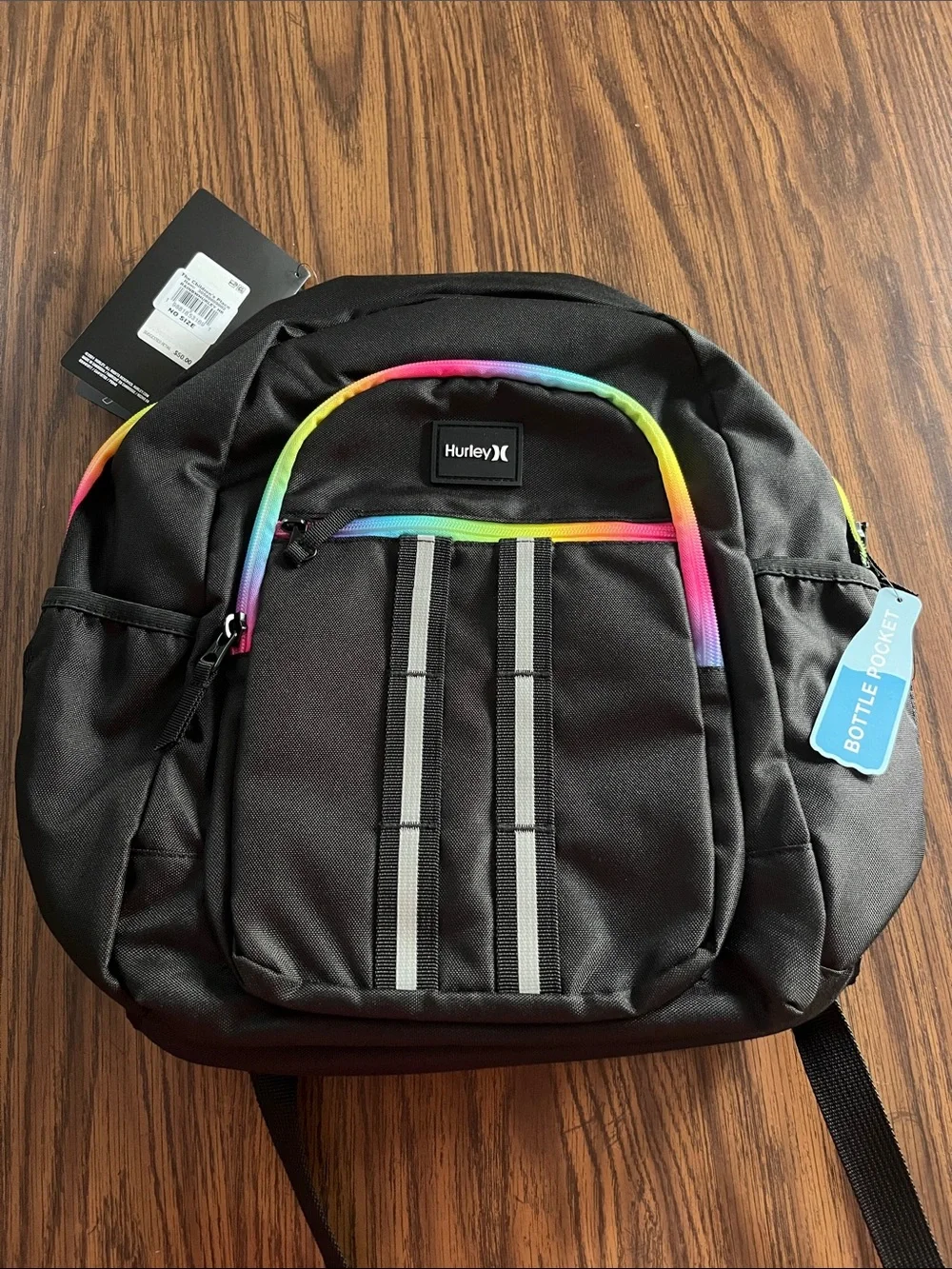 Hurley Black Backpack with Rainbow Accent Trim